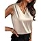 Zeagoo Womens Business Casual Clothing Satin Tank Tops Dressy Casual Sleeveless Blouses V Neck Silk Camisole Tops Light Champagne