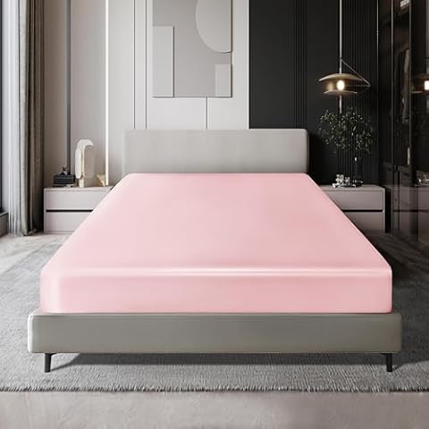 MILVOWOC Full Satin Fitted Sheet, Light Pink Fitted Sheet Only Soft Bottom Fitted Sheet, Fitted Bed Sheets - 1 Piece Cover