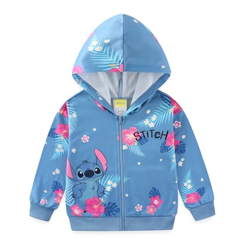 Disney Lilo and Stitch Girls Full Zip Up Hoodie for Big Kids Blue