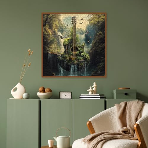 Guitar Forest Nature Puzzle 1000 Piezas para Adultos, Puzzle de Paisaje con Cascada Musical, Bosque, Aves y Plantas miniatura 6