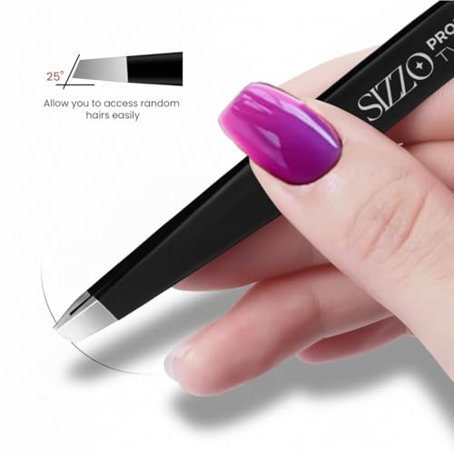 SIZZO Professional Eyebrow Tweezers Facial Hair Hair Removal Stainless Steel Tweezers for Ingrown Facial Hair | BLACK