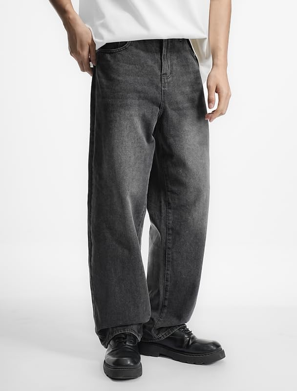 LOGEQI Mens Baggy Hip Hop Jeans Wide Leg Streetwear Jeans Loose Fit Y2K Skater Denim Pants - Image 3