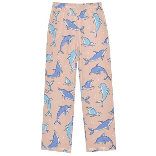 Boy's Pj Pants Cute Dolphins Pink OrangeLounge Bottoms Elastic Waist Kids Joggers with Pockets Size 6-14
