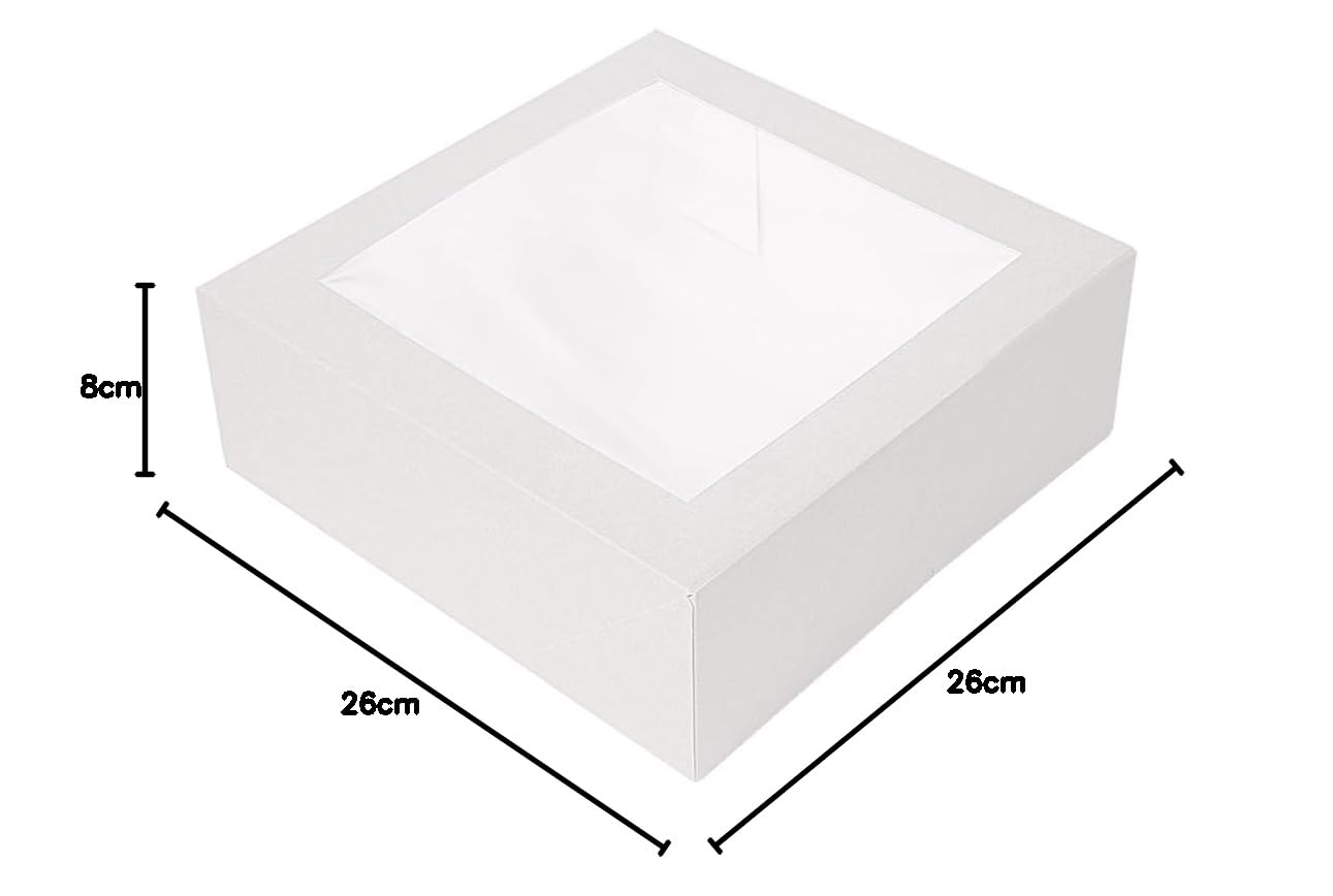 García de Pou - 50 Unidades - Cajas Pastelería Con Ventana 'Thepack' 250 G/M2 + Opp 26X26X8 Cm Blanco Cartón Ondulado Nano-Micro