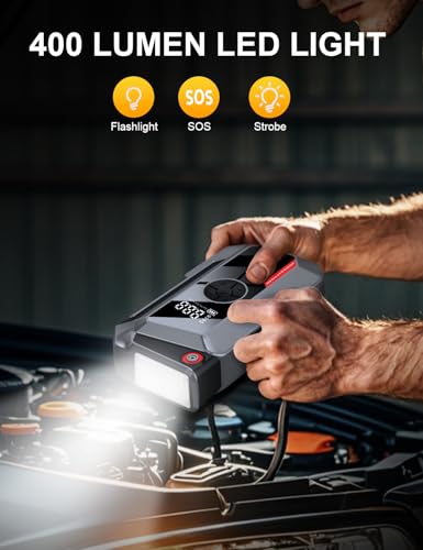 Jump Starter with Air Compressor, Sharmeal 6000A 150PSI Car Battery Jump Starter for All Gas and 10.0L Diesel, 12V Car Battery Jumper Starter with Large Display, Emergency Lights