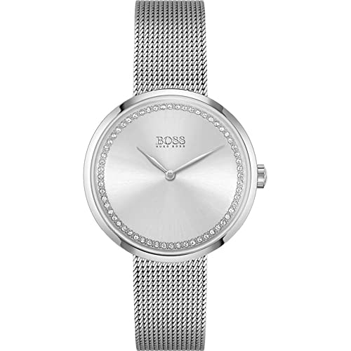 Preisvergleich Produktbild BOSS Analog Quarzuhr für Damen mit Silbernes Edelstahl-Mesh-Gliederarmband - 1502546