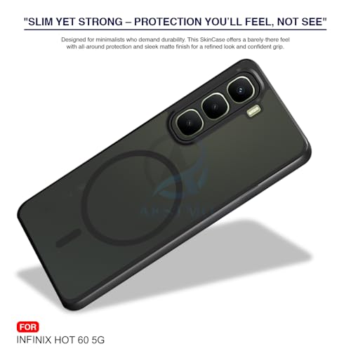 Image of AESTMO Infinix Hot 60 5G Back Cover | 360 Protection | Matte Frosted Hard Back Translucent | Compatible with MagSafe Accessories for Infinix Hot 60 5G (MagSafe Matte Hard Black Bumber)