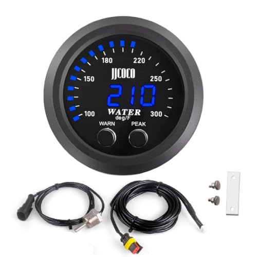 Image of 52mm Water Temperature Gauge with 1 /2 NPT Sensor with Alarm | Universal Water Temperature Gauge Digital Meter Blue Display Temp 100-300F(-17~187C)