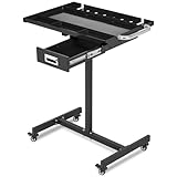 Heavy-Duty Mobile Workbench with Drawers, Rolling Tool Cart with 4-Inch Swivel Casters and Lock, Steel Garage Workstation for Automotive Repair, Workshop, and DIY Projects,Black