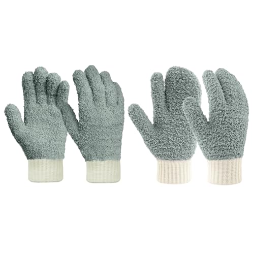 MIG4U Microfiber Dusting Gloves House Reusable Cleaning Glove for Blinds, Windows, Shutters, Furniture, and Car, Gray 2 Pairs S/M