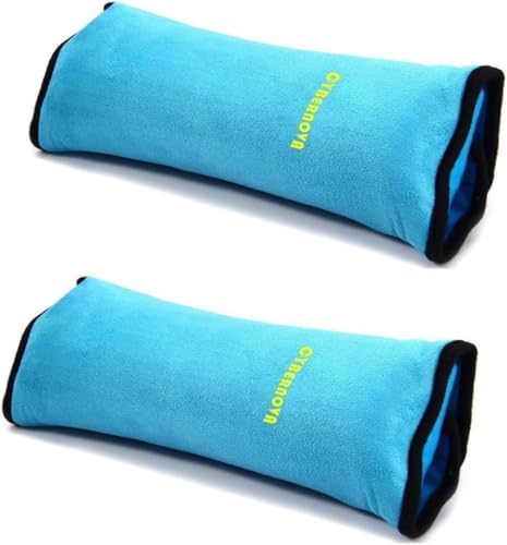 Asiento de vehículo Coche del arnés del cinturón de hombro del cojín de cubierta del amortiguador de soporte de la cabeza de cabrito del niño,2pcs (Azul+Azul)
