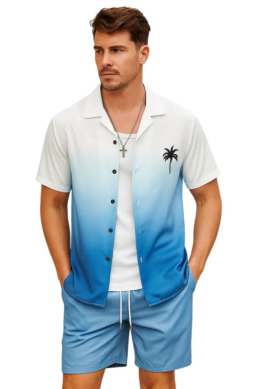 MAHEK FASHION Men’s Printed Co-Ord Set | Plus Size Casual Shirt & Shorts Set | Nightwear Pajama Suit, Loungewear, Beachwear & Vacation Outfit Design No Shirt-Short Set5-Parent