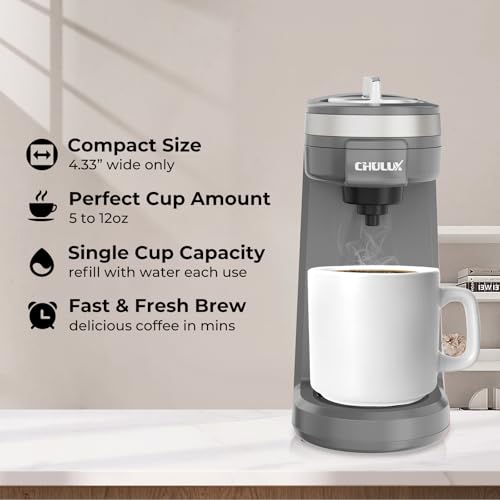 CHULUX Mini Coffee Maker for K Capsule, Single Serve Coffee Maker for One Cup Americano, Lightweight Pod Coffee Machine, Gray