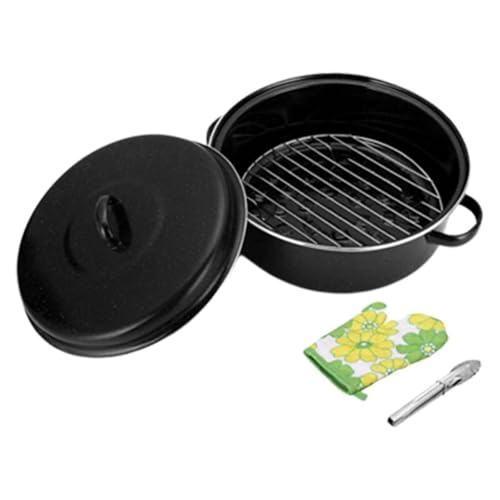 焼き芋器 焼芋鍋 ホーロー石焼きいも器 両手鍋 蓋付きコンロ鍋 ホット鍋 手作り調理ツール 洗いやすい 高耐久 直火 キッチン用品 28cm エナメルカバー 調理器具 焼き芋が お家 で味わえる 簡単 調理 (ホーロー鍋,28cm(手袋/クリップ付属))