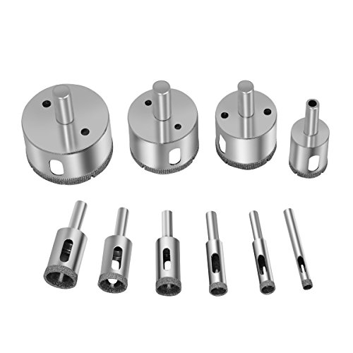 Robao Diamond Drill Bits 10 Pack 6-50mm Glass and Tile Hollow Core Drill Bits Extractor Remover Tools Hole Saws for glass, ceramics, porcelain, ceramic tile