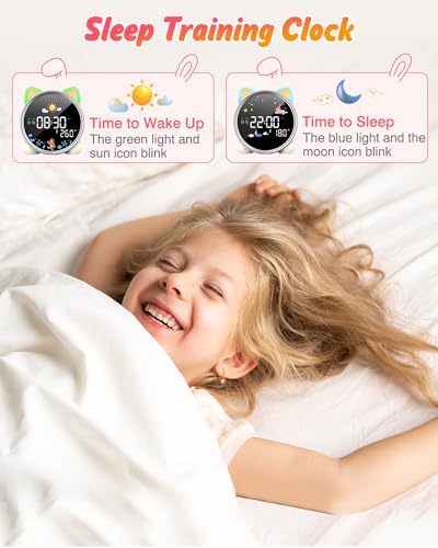 Lemnoi Kinderwecker Lichtwecker für Jungen und Mädchen, Batteriebetrieben Kinder Schlaftrainer mit Nachtlicht, Countdown, Snooze-Funktion, 3 Helligkeitsstufen und Buntem Licht, Lichtwecker für Kinder