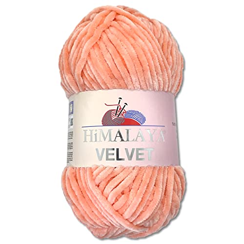 Wohnkult Himalaya 100 g Velvet Dolphin Wolle 40 Farben zur Auswahl Chenille Strickgarn Flauschgarn Glanz Accessoire Kleidung Decken (90023 | Pfirsich)