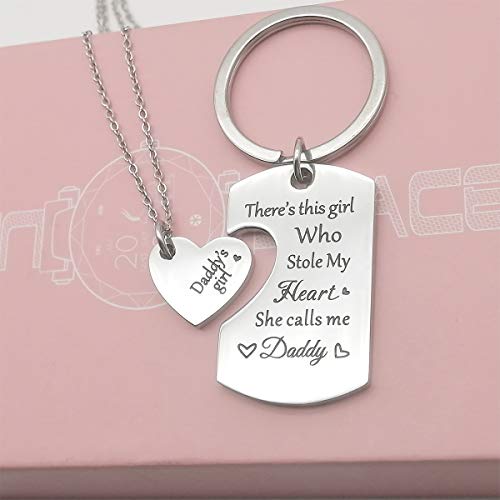 Phoenix Angela Daughter Father Set Family Jewelry Gifts Keychain There's This Girl Who Stole My Heart She Calls Me Daddy, Girl Pendant Necklace Keyring Gift From Dad Daughter Birthday (Daddy's Girl) #TOP2