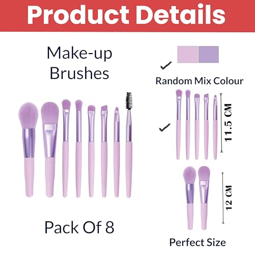 Image of TEMPERIA (Pack of 8) Small Size Makeup Brush Set - Soft Bristles Make Up Brushes Sets Kit for Foundation, Concealers, Eyeshadow, Blush, Compact Face Powder, Highlighter, Contour, Blending Eye Liner - With Pouch (Random Colors)