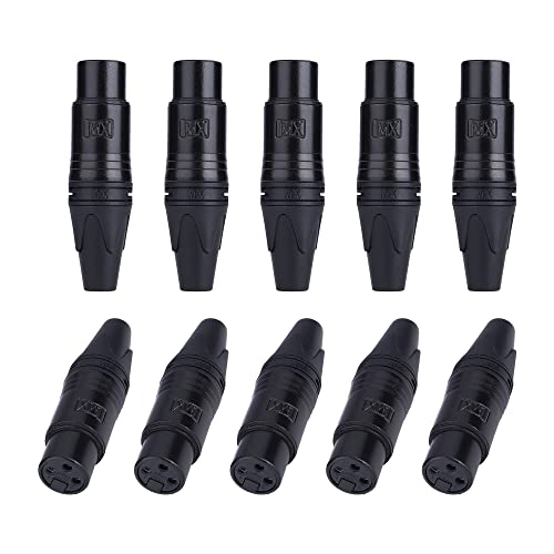 Image of MX 3 Pin XLR connector Microphone Connector pin Pure Copper Nickel Plated Pins1 for High Conductivity microphone cable connector PERENT (3 PIN BLACK COATING, Pack of 10, Female Connector)