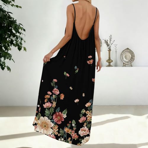 Image of HTHLVMD Backless Cami Dress Summer Dresses for Women 2026 Spaghetti Strap Dresses Womens Solid Color Backless Cami Dress