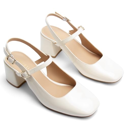 Image of AprCoco Womens Mary Jane Chunky Low Block Heels Pumps Square Toe Buckle Strap Wedding Party Dress Shoes