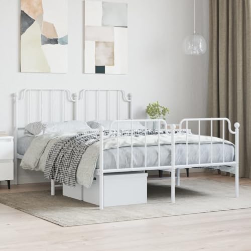 vidaXL Bettgestell, Bettrahmen mit Lattenrost Metallbeinen, Bett Gästebett mit Kopfteil Fußteil, Metallbett Doppelbett Schlafzimmerbett, Weiß 140x200cm Metall