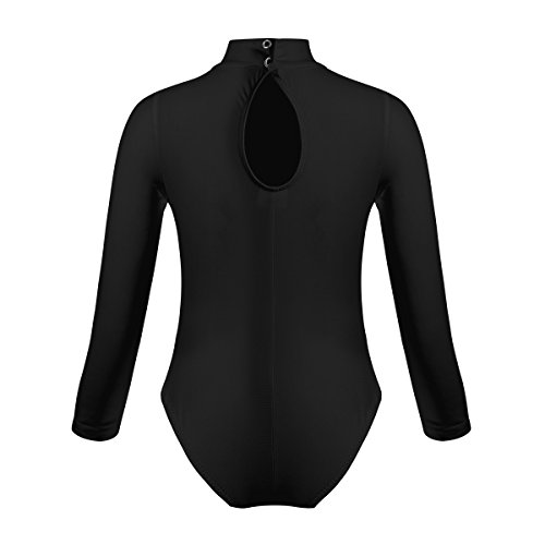 QinCiao Girls Kids Basic Stretch Long Sleeve Mock Turtle Neck Leotard Gymnastic Ballet Dance Leotard Active Top T-Shirt Black 7-8
