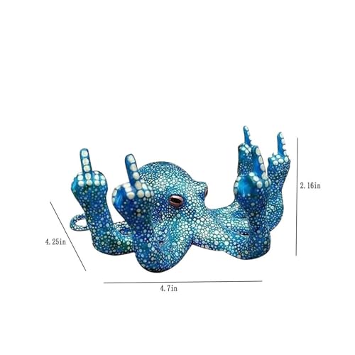 Estatua decorativa pulpo azul gesto dedo medio miniatura 2