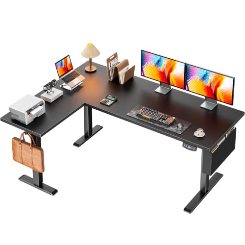 Korfile 63" L Shaped Standing Desk Height Adjustable Memory Presets Black