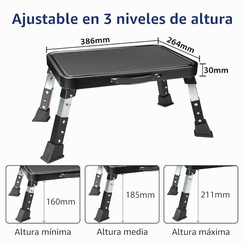 Miniatura 2 de Bontec Taburete Plegable Con 3 Niveles Y Plataforma Antideslizante Y Patas De Goma Gruesas, Escalera Portátil Para Adultos Y Niños, Soporta Hasta 150 Kg, Cocina, Dormitorio, Negro
