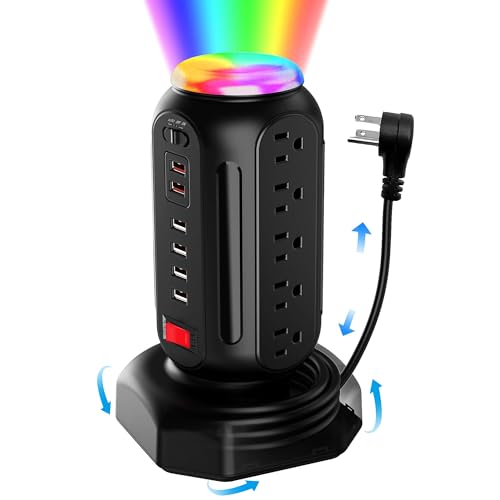 Power Strip Tower 15 Outlets 6 USB Ports, Surge Protector with Colorful Led Light & USB Fast...
