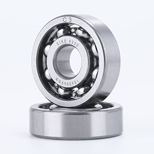 XiKe (2 Pack) 6200-OPEN Deep Groove Ball Bearings, 10x30x9mm, Open Style, Pre-Lubricated, C3 Clearance, Chrome Steel P6, ABEC 3