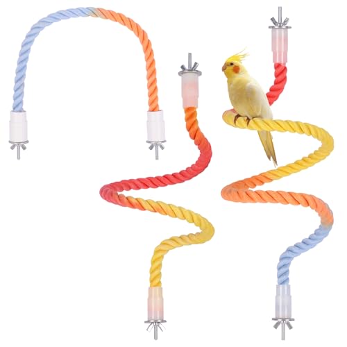 Image of 3Pcs Gradient Bendable Bird Perch Stand Set Climbing Rope Swing Playing Toys for Bird Cages Colorful Stand Rope for Parrots Cockatiels Budgies (Yellow, one Size)