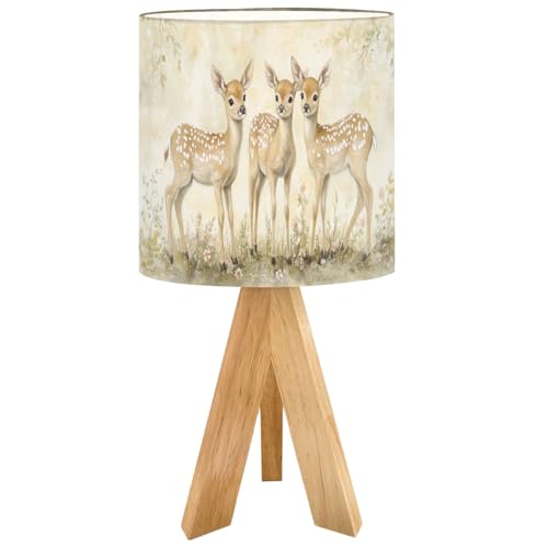 Lámpara de Mesa Infantil con Base de Madera y Pantalla de Lino