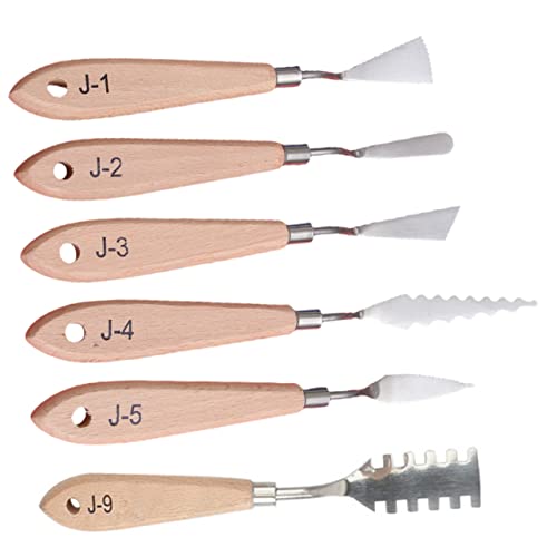 KALLORY Oil Painting Knife Combination 6pcs Palette Knives Scrapers Mixing Spatulas for Art Students