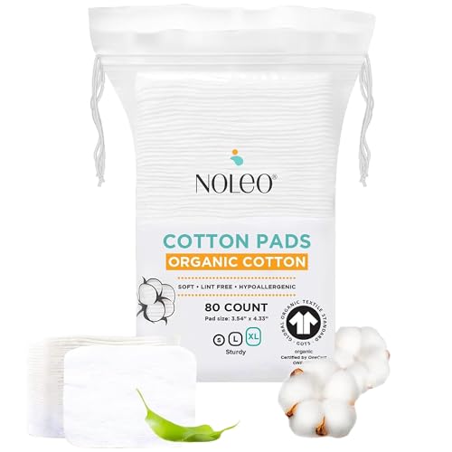Image of NOLEO Organic Cotton Pads, XL Extra-Large Pressed & Lint-Free Rounds, 3.54" × 4.33", Biodegradable & Compostable, 80-Count – Diaper Care & Makeup Remover