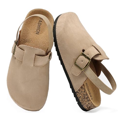 XTJSCBDSH Kids Suede Clogs for Boys and Girls, Toddler Cork Footbed Sandals