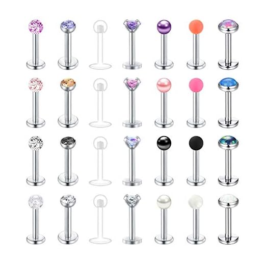Longita 28 st – 30 st helix tragus örhänge dubbar 16 g rostfritt stål labret piercing läppstänger dubbar kroppssmycken 6 mm/8 mm e rostfritt stål, colore: 28pcs-bar6mm, cod. NAB10-391