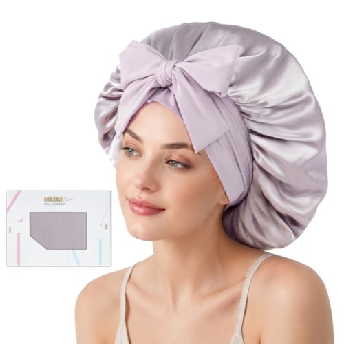 ZIMASILK 100% Mulberry Silk Bonnet for Sleeping Women Hair, Large, Purple