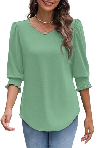 Image of XIEERDUO Blouses for Women Dressy Casual 3 /4 Length Sleeve Womens Tops with Smocked Cuffs