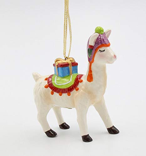 Fine Ceramic Christmas Llama with Presents Ornament, 4