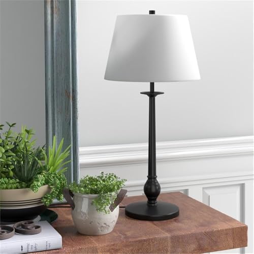 Lámpara de Mesa 28 pulgadas con pantalla de tela negra y blanca miniatura 2