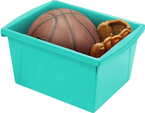 Image of Storex 4 Gallon Storage Bin - Plastic Classroom Organizer for Books and Supplies, Teal, 6-Pack (61477C06C)