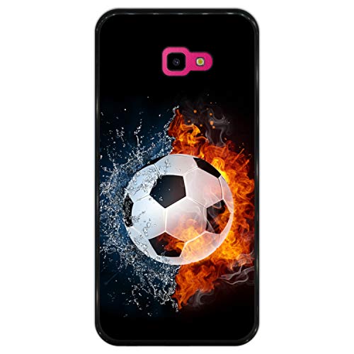 Hapdey Funda Negra para [ Samsung Galaxy J4 Plus 2018 ] diseño [ Fuego y Agua, balón de Futbol ] Carcasa Silicona Flexible TPU