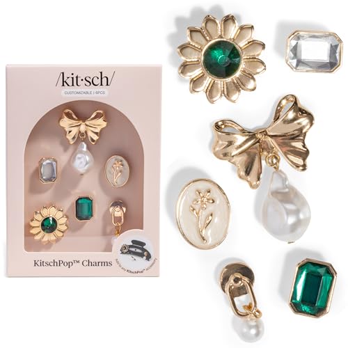 Kitsch KitschPopCharm Sets Interchangeable Charms For Hair Clips Hair Brushes | Durable Assorted Cute Charms | Compatible with KitschPopHair Accessories - Vintage Emerald 6pcs