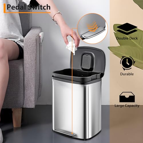 Caneca de basura rectangular de acero inoxidable 50L miniatura 6