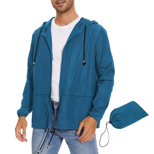 Image of Zando Packable Mens Rain Jacket Lightweight Raincoat Waterproof with Hood Outdoor Windbreaker Jacket Travel Rain Jackets