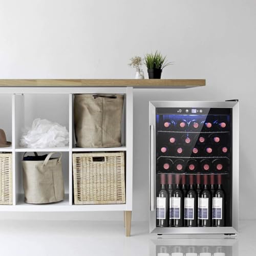 Image of Antarctic Star Wine Cooler /Cabinet Drink Refrigerator Fridge, 36 Bottle Freestanding Wine Chiller with Stainless Steel, Double-Layer Glass Door Touch Screen for Home Office /Bar, 4.4Cu.Ft., Silver