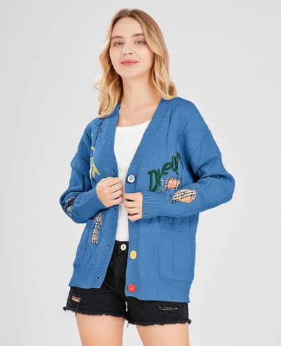 Image of utcoco Womens Open Front Cardigan Cable Knit Long Sleeve Button Down Embroidery Cardigan Sweaters